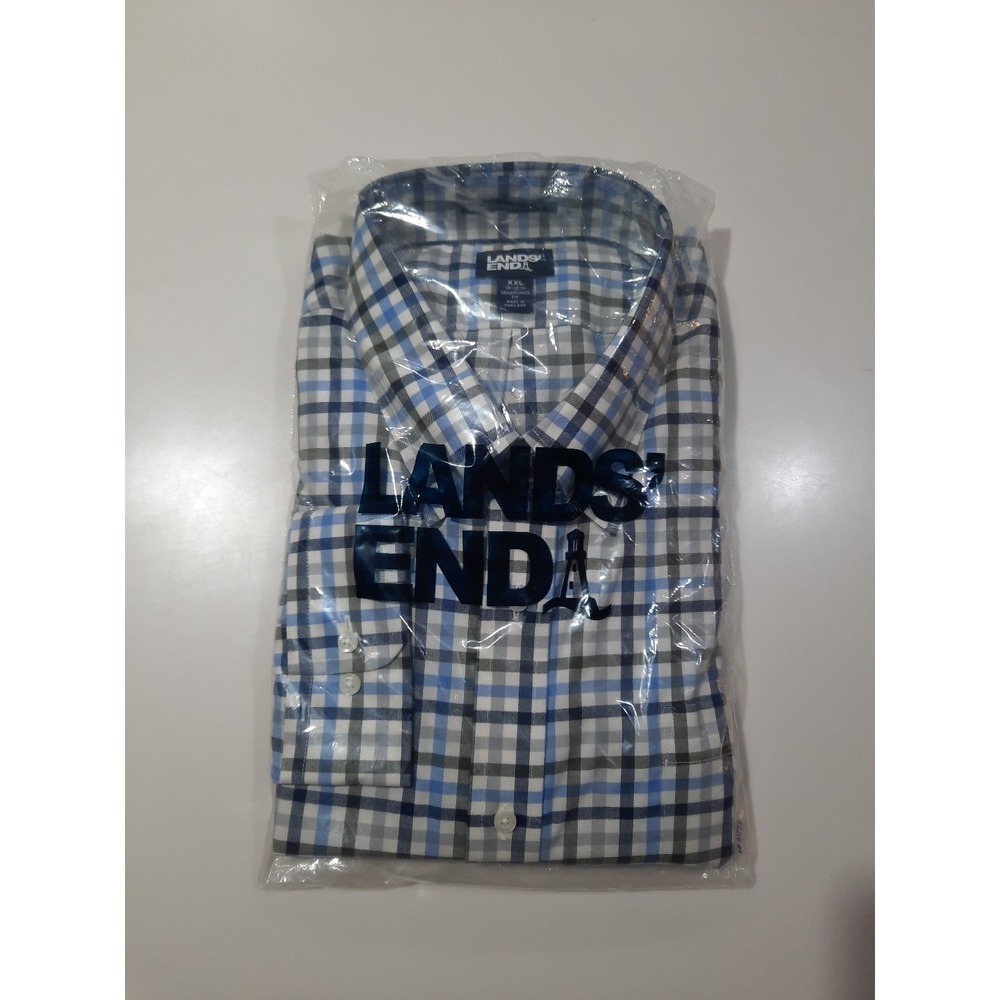 LANDS' END  Men's Tailored Fit No Iron‎ Twill Shirt -Plaid